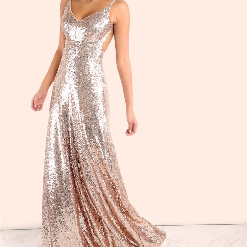 Backless sequined cami maxi dress in rose gold